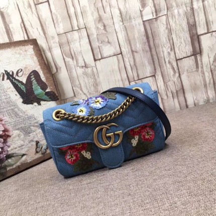 Gucci marmont chain embroidery denim bag 446744