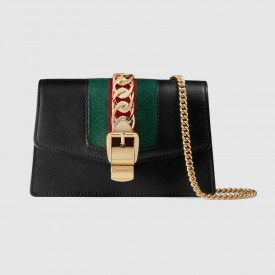 Gucci Sylvie leather super mini bag 494646 black