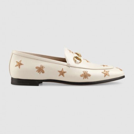 Gucci Jordaan embroidered leather loafer white 505281