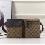 GUCCI Bum Bag Black Canvas GG beige 28566