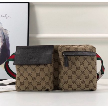 GUCCI Bum Bag Black Canvas GG beige 28566