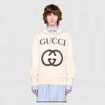 475374 Gucci Hooded sweatshirt with Interlocking G white