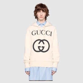 475374 Gucci Hooded sweatshirt with Interlocking G white