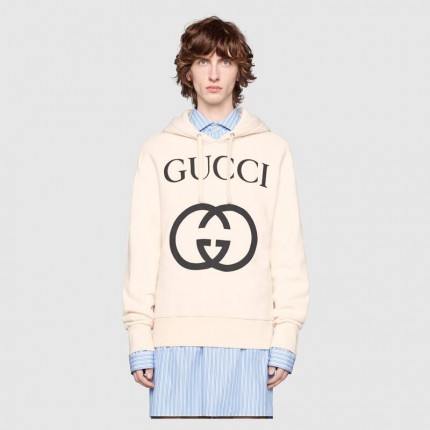 475374 Gucci Hooded sweatshirt with Interlocking G white