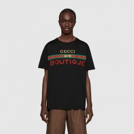 Men's Gucci Boutique print oversize T-shirt Black 548334