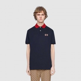 Gucci Polo with GG embroidery navy 574086