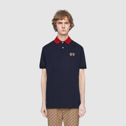 Gucci Polo with GG embroidery navy 574086