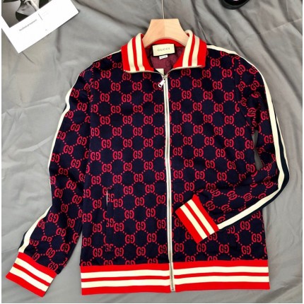 496919 GG jacquard cotton jacket red