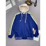 575758 Gucci logo tape zip-front bomber jacket blue