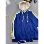 575758 Gucci logo tape zip-front bomber jacket blue