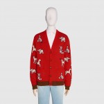 626635 Gucci Hawaii wool cotton cardigan red