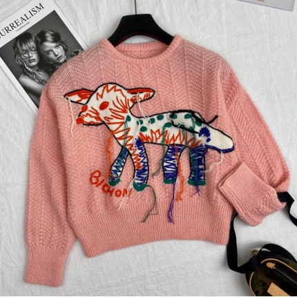 639401Gucci Mohair sweater with fawn intarsia pink