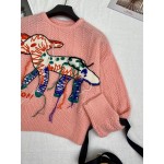 639401Gucci Mohair sweater with fawn intarsia pink