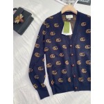 645291 Gucci Double G jacquard wool cardigan blue