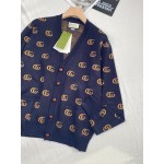 645291 Gucci Double G jacquard wool cardigan blue