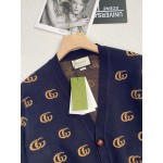 645291 Gucci Double G jacquard wool cardigan blue