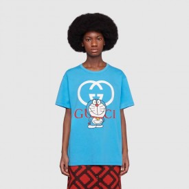 615044 Doraemon x Gucci cotton T-shirt blue