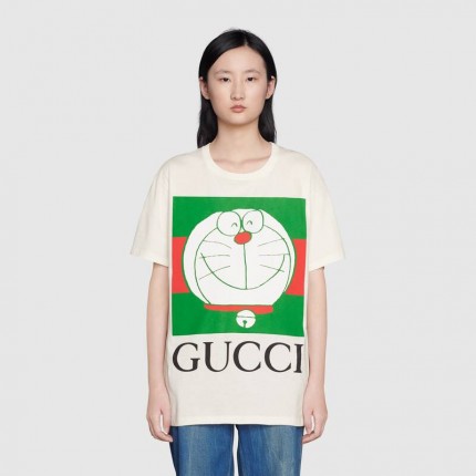 ‎615044 XJDIM Doraemon x Gucci cotton T-shirt Ivory