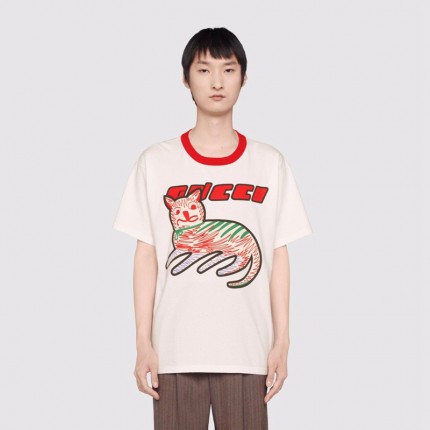 616036 Gucci cat print oversize T-shirt