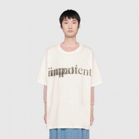 616036 Gucci 'impatient/impotent' print oversize T-shirt