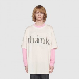 616036 Gucci 'think/thank' print oversize T-shirt