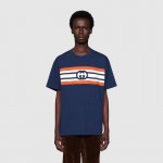 616036 Gucci Interlocking G stripe print T-shirt blue