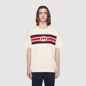 616036 Gucci Interlocking G stripe print T-shirt white