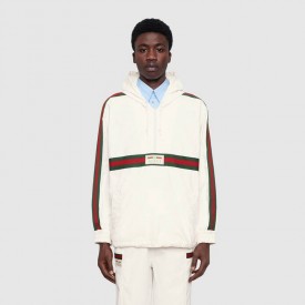 594861 Cotton canvas windbreaker with Gucci label white