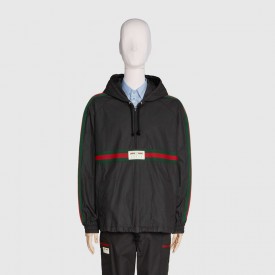 594861 Cotton canvas windbreaker with Gucci label black