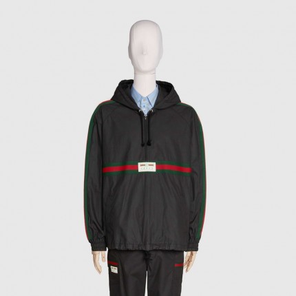 594861 Cotton canvas windbreaker with Gucci label black