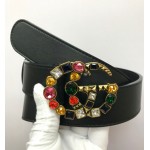 Gucci Leather belt with crystal Double G buckle 513183 black