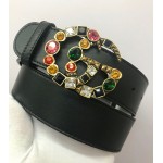 Gucci Leather belt with crystal Double G buckle 513183 black