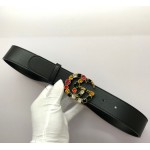 Gucci Leather belt with crystal Double G buckle 513183 black