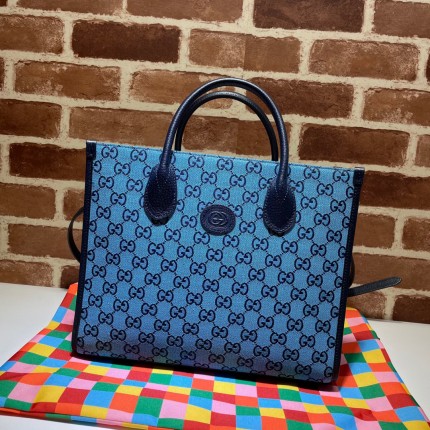 GG Multicolour small tote bag blue 659983