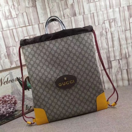 Gucci GG Supreme drawstring backpack yellow 473872