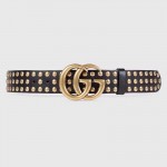 Gucci Black Leather belt with Double G buckle and Studs 409402