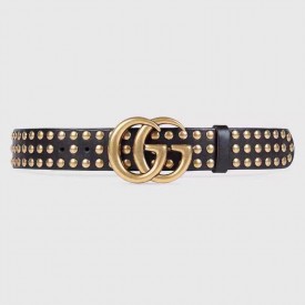 Gucci Black Leather belt with Double G buckle and Studs 409402