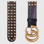 Gucci Black Leather belt with Double G buckle and Studs 409402