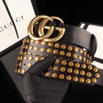 Gucci Black Leather belt with Double G buckle and Studs 409402