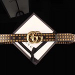 Gucci Black Leather belt with Double G buckle and Studs 409402