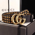 Gucci Black Leather belt with Double G buckle and Studs 409402