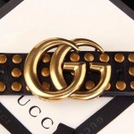 Gucci Black Leather belt with Double G buckle and Studs 409402