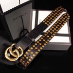 Gucci Black Leather belt with Double G buckle and Studs 409402