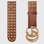 Gucci Brown Leather belt with Double G buckle and Studs 409402