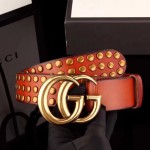 Gucci Brown Leather belt with Double G buckle and Studs 409402