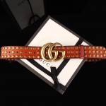 Gucci Brown Leather belt with Double G buckle and Studs 409402