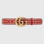 Gucci Red Leather belt with Double G buckle and Studs 409402