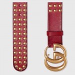 Gucci Red Leather belt with Double G buckle and Studs 409402