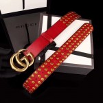 Gucci Red Leather belt with Double G buckle and Studs 409402