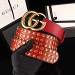 Gucci Red Leather belt with Double G buckle and Studs 409402